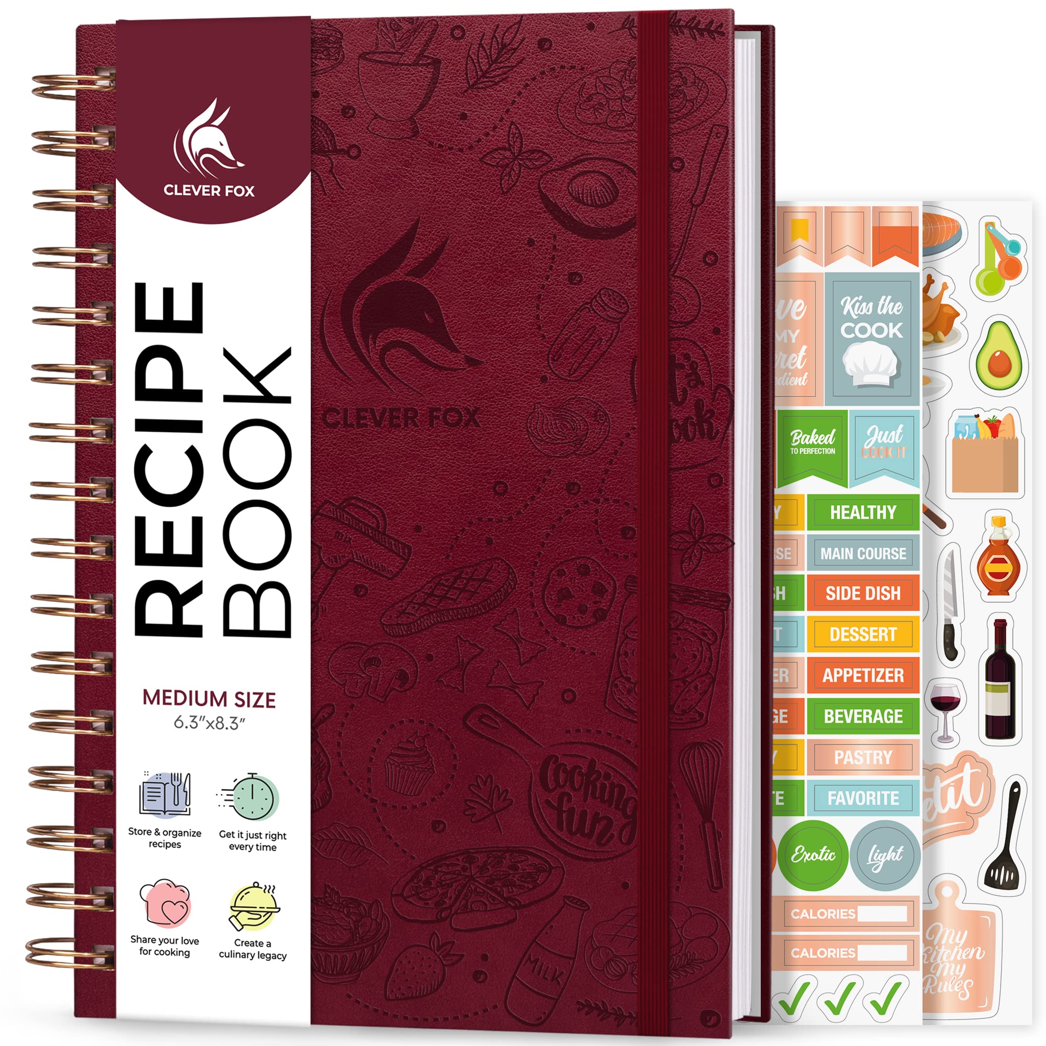 Clever Fox Recipe Book Spiral – Blank Family Cookbook – Empty Cooking Journal – Notebook Organizer to Write In Recipes – Medium (Burgundy)