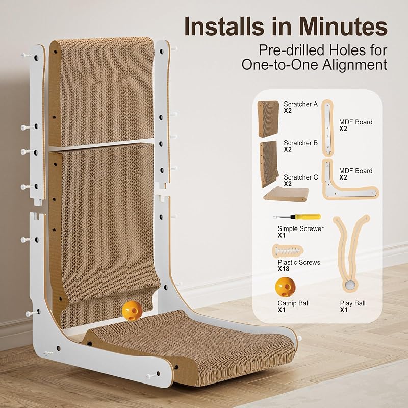 Arranhador para gatos em forma de L extra grosso, 68 cm, arranhador de cartão para gatos de interior, grande, branco