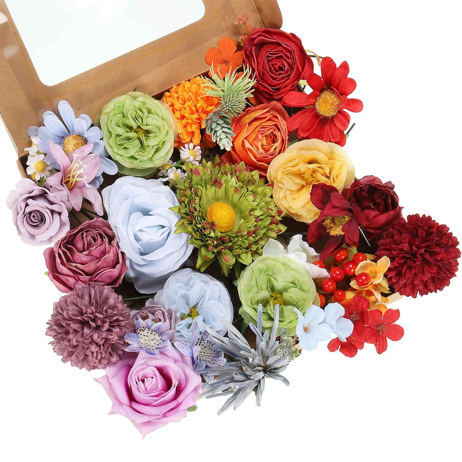 PATIKIL Artificial Flowers Combo Box Set, Silk Mix Fake Flowers with Stems Faux Flowers for DIY Bouquets Decor Wreaths Wedding Table Centerpieces Arrangements, Colorful