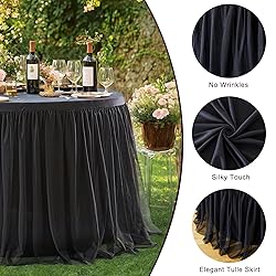 60 Inch Black Round Tulle Tablecloth with Skirt