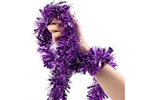 JILIMELI 26.2 Ft Halloween Tinsel Garland, Purple Holiday Metalic Decorations for Birthday, Wedding, Festivities, Mardi Gras, Christmas, Halloween Sparkly Garlands for Indoor Outdoor Home Party Decor
