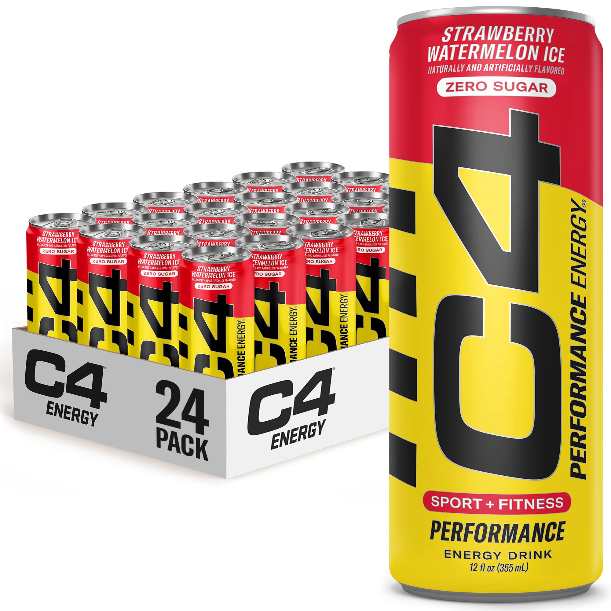 C4 Energy Drink 12oz (Pack of 24) - Strawberry Watermelon Ice - Sugar Free Pre Workout Performance Drink with No Artificial Colors or Dyes Image