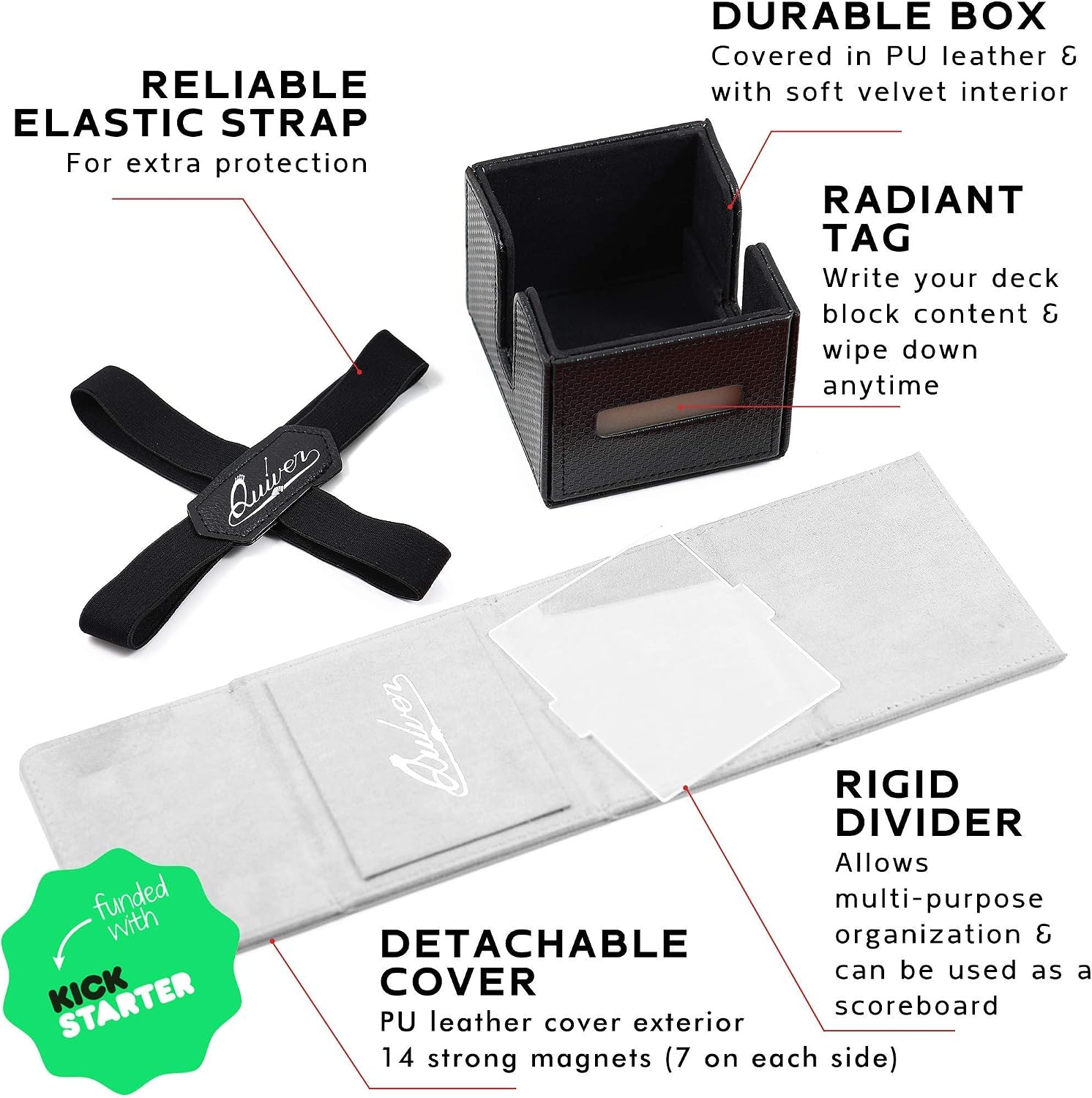 Quiver Time Citadel Deck Block White, 100+ Card Storage Box for Cards Dice and Tokens, Custom Divider - Image 4