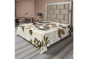 Ambesonne Nature Flat Sheet, Spring Floral Birds French Vintage Rustic Theme Style Abstract Ornamental Art, Soft Comfortable Top Sheet Decorative Bedding 1 Piece, Queen Size, Beige Green