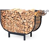 FireProof Pros 32 Inch Curved Firewood Rack, Black