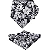 Alizeal Mens 3.15inches Flower Patterned Tie with Floral Printed Pocket Square