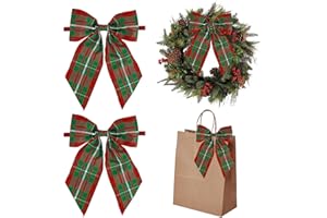 AIMUDI Red and Green Plaid Bows for Christmas Tree 6×9'' Christmas Bows for Gift Wrapping Tartan Bows with Wire Edge Premade Bows for Craft Present Fireplace Holiday Christmas Decor, 10 PCs