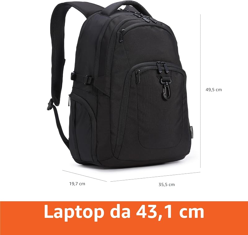 Zaino per laptop, da viaggio, adatto per laptop da 17", Nero