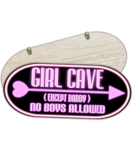 Girl Cave Except Daddy No Boys Allowed - 11.8"X 5" Oval Wooden Hanging Sign With Hooks, Retro Glow Neon Door Art Sign, Housewarming Gift For Women-1045054