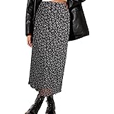 Avanova Women Boho Mesh Floral High Waisted Midi Skirts Flowy Summer Long Skirts Ditsy Black Medium