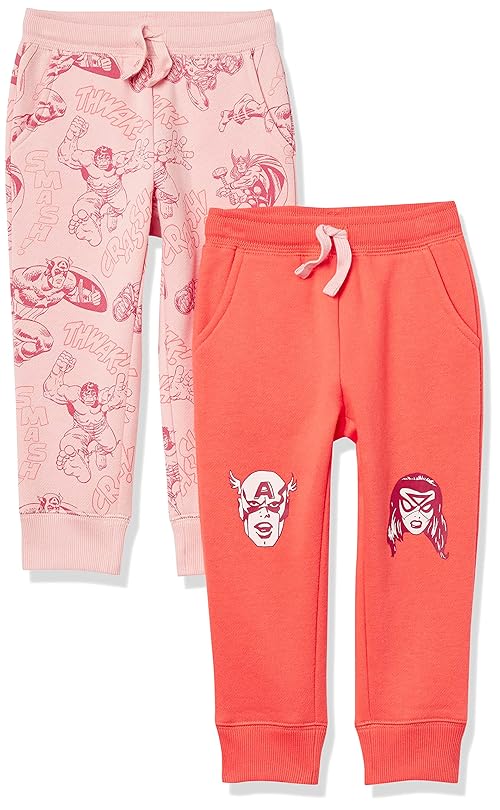 Amazon Essentials Disney | Marvel | Star Wars | Princess Girls' Fleece Jogger Sweatpants, Pack of 2, Pink Marvel Avengers, XX-Large