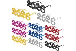 LEIFIDE 12 Pairs 2026 New Years Eve Glasses Glitter Number Eyeglasses 2026 Years Party Sunglasses for Photo Props New Year Party Costume Supplies