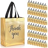Fumete 50 Pcs Glossy Thank You Gift Bag with Handles 8 x 4 x 10 Inch Non Woven Reusable Gift Bags with Glossy Finish for Wedding Birthday Partys Engagements Anniversaries Holiday(Gold)
