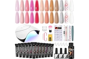 VANREESA Poly Nail Gel Kit 12 Colors Poly Extension Gel Nail Kit with U V Light Clear Pink Nude Glitter Poly Nail Gel Kit Starter Kit with Manicure Tools Gifts for Women