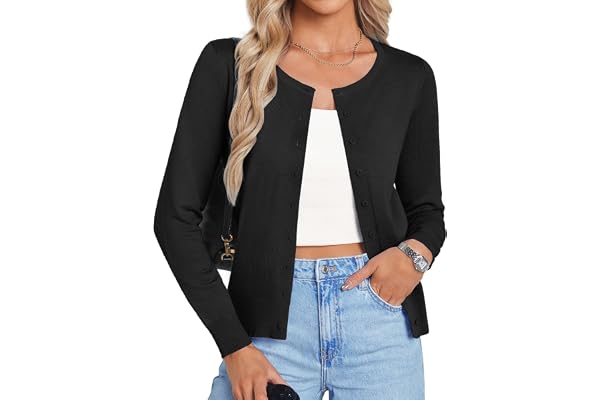GRACE KARIN Women's Cardigan Long Sleeve Button Down Lightweight Classic Sweater Knit Shrug Outwear