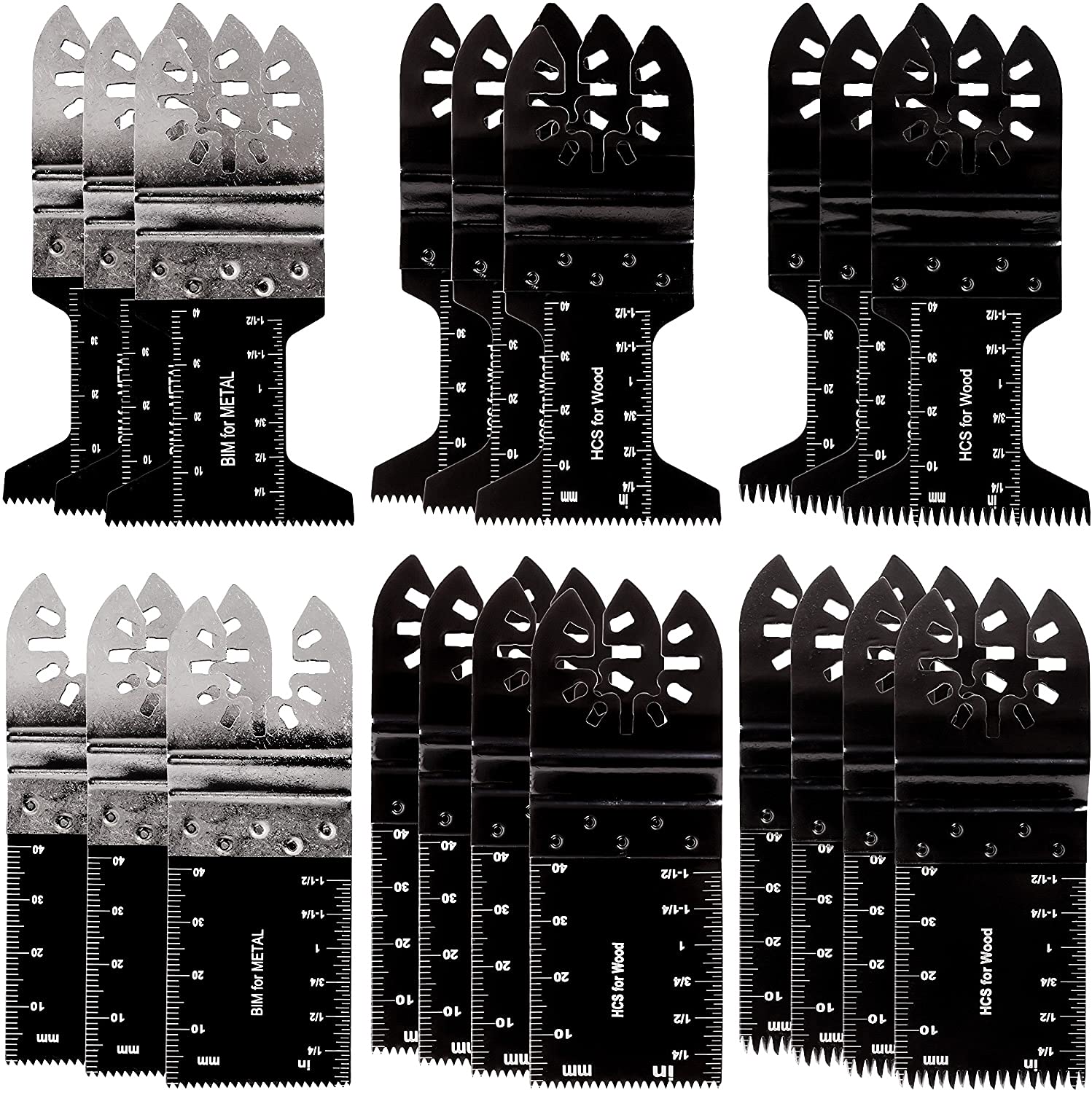 BLOSTM Oscillating Multi Tool Blades - 20pc Set (6 Types) - Alloy & High Carbon Steel - Universal Quick Release - Wood, Metal, Plastic Compatible