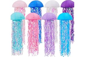 YUNXUAN Mermaid Birthday Decorations, Jellyfish Paper Lanterns Pink Purple Blue White Hanging Lantern for Mermaid Birthday Party Baby Shower Under The Sea Ocean Decorations Pack of 8