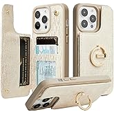 CUSTYPE for iPhone 14 Pro Wallet Case with Card Holder, Bling Leather Case with Ring Holder Kickstand Card Slots for Women and Men for iPhone 14Pro 6.1"-Nude