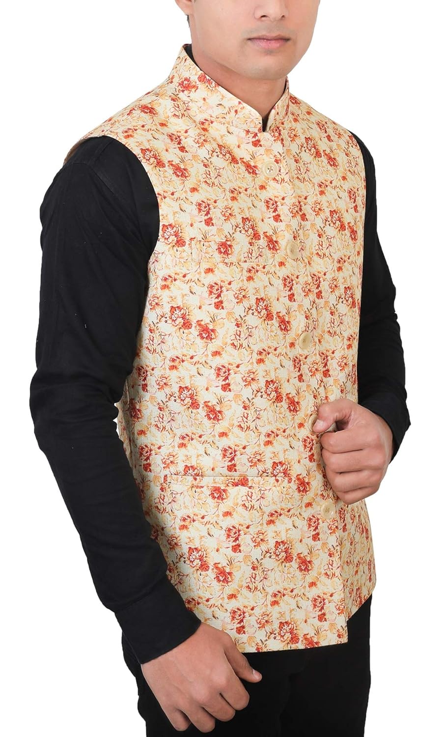 la rainbow casual silk blend printed nehru jacket for men/boys