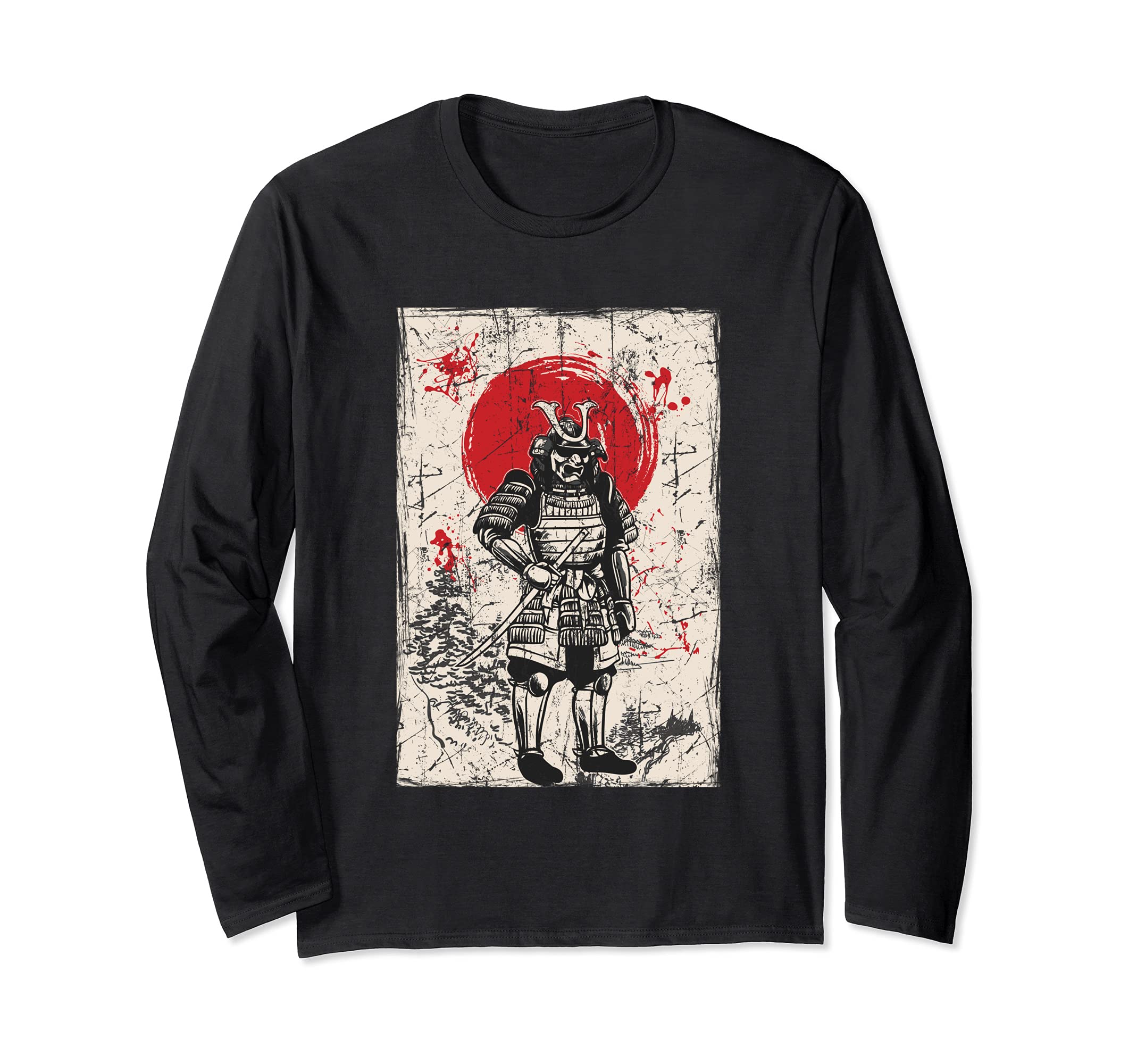 Japanese Culture Samurai Red moon Warrior bushido code Long Sleeve T-Shirt