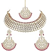 Aheli Kundan Pearl Royal Choker Necklace with Chandbali Earring Maang Tikka Indian Traditional Bollywood Wedding Jewelry Set Gift for Women