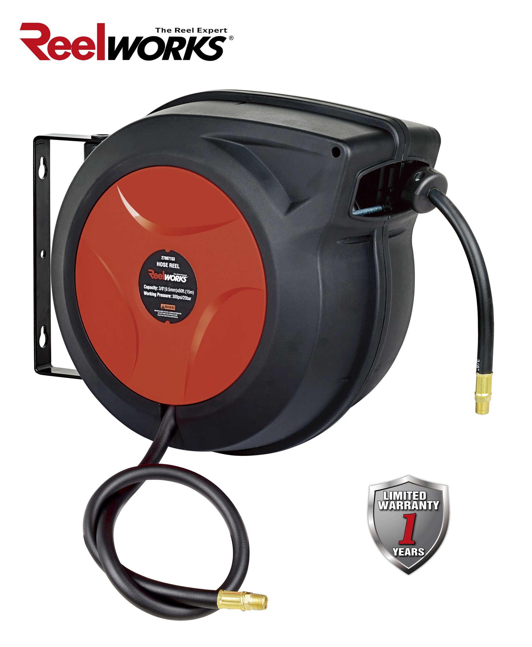 ReelWorks 27807153A Plastic Retractable Air Compressor/Water Hose Reel
