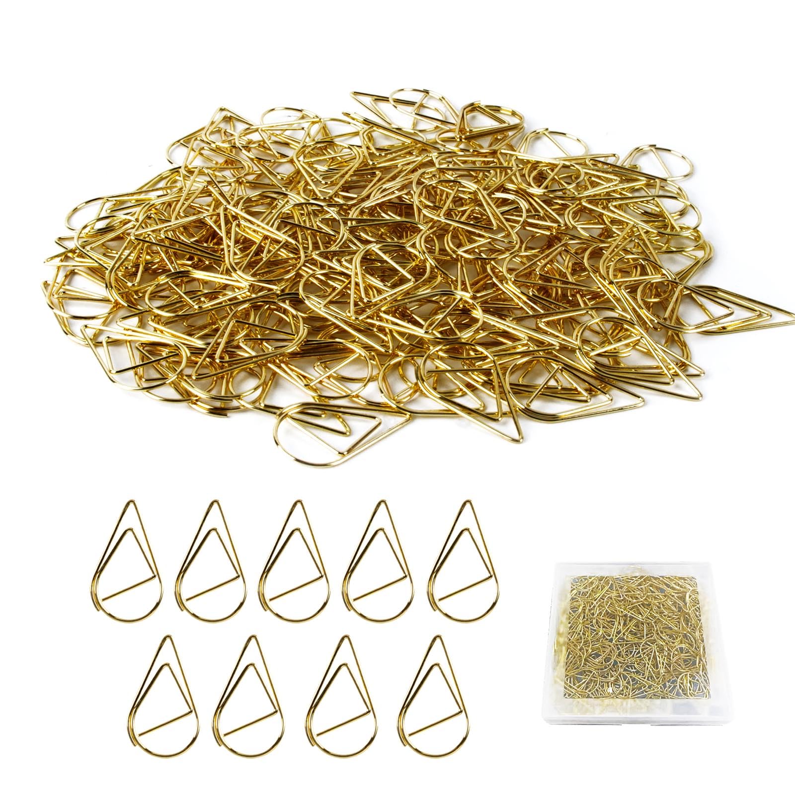 GWAWG 150 PCS Metal Paper Clips Bookmarks Small Paper Clips Gold Paper Clips Waterdrop Shaped Clamp for Books Posters Photos Notes Memo Papers