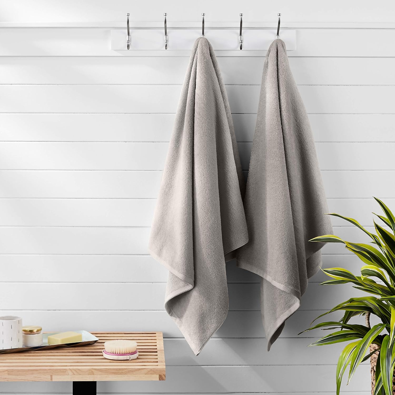 Basics Quick-Dry, Luxurious, Soft, 100% Cotton Bath Towels, Platinum - Set of 2: Home & Kitchen