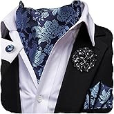 Hi-Tie Silk Ascot for Men Self Tie Men's Cravat and Flower Lapel Pin Handkerchief Cufflinks Set for Wedding Party