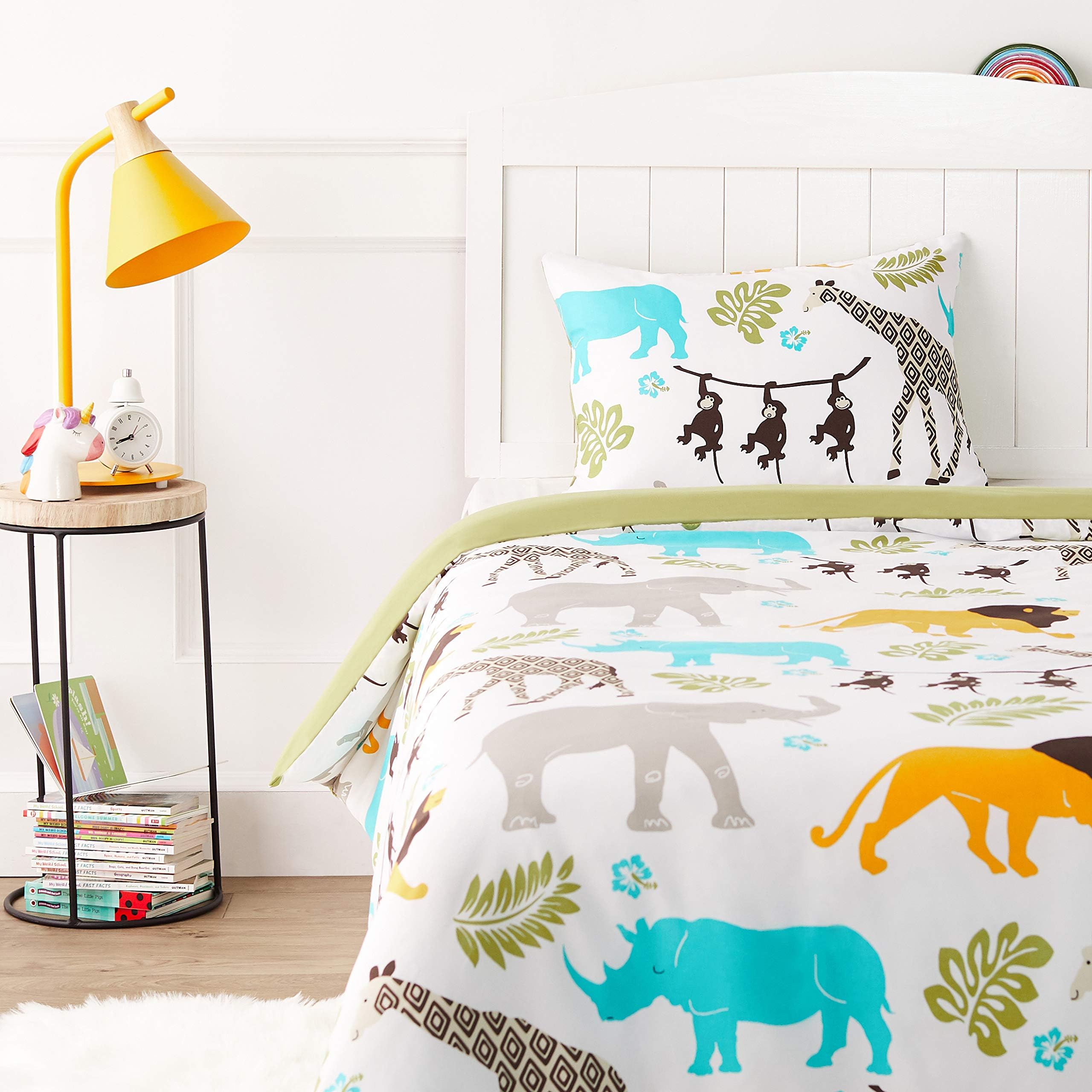 Amazon Basics Reversible Microfibre Cot Bed Duvet Cover Set, 100 x 135 cm & 1 Pillowcase 40 x 60 cm, Animals