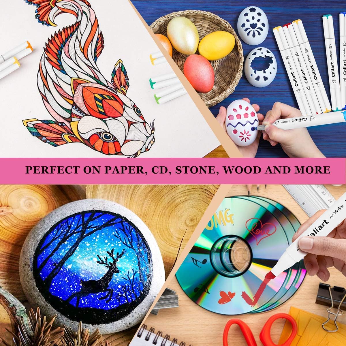 Caliart 100 Colors Artist Alcohol Markers Dual Tip Art Markers Twin Sketch Markers Pens Permanent Alcohol Based Markers with Case for Adult Kids Coloring Drawing Sketching Card Making Illustration: Arts, Crafts & Sewing