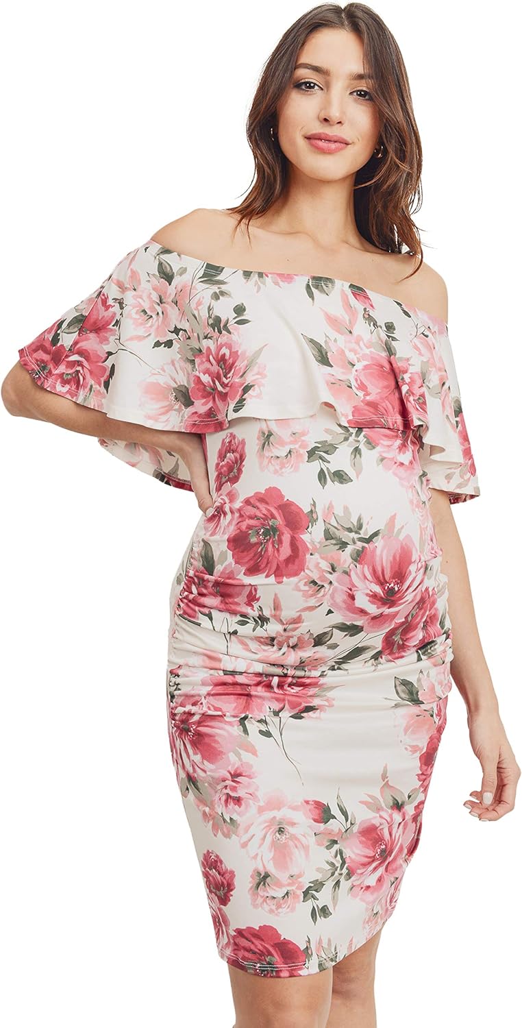 Hello MIZ Women's Floral Ruffle Off Shoulder Maternity Dress - Made in USA at  Women’s Clothing store