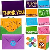 Only Zest Kids Thank You Cards Bulk - 50 Thick, 6x4 in Blank Thank You Notes with Envelopes and Stickers - Fun, Colorful Designs for Boys & Girls, Teachers, Birthdays, Parties, Small Businesses