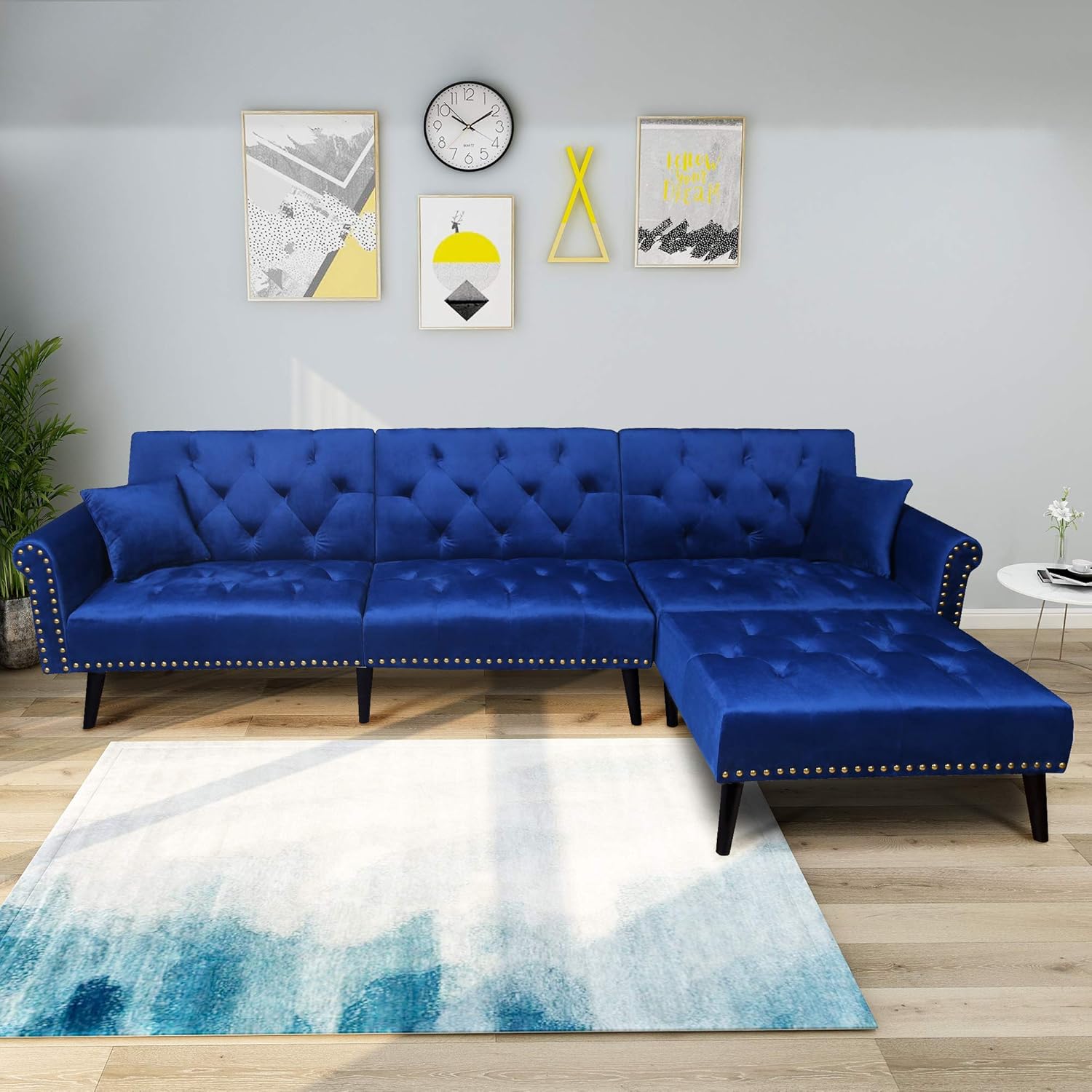 Best navy velvet chaise lounge for living room