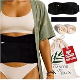 Premium Reusable Castor Oil Pack Wrap for Stomach (5-Piece, M-4X, Black) - Pure 100% Double-Brushed Cotton Flannel Interior Layers, Dark Fabric Hides Stains, Leak-Resistant Adjustable Design