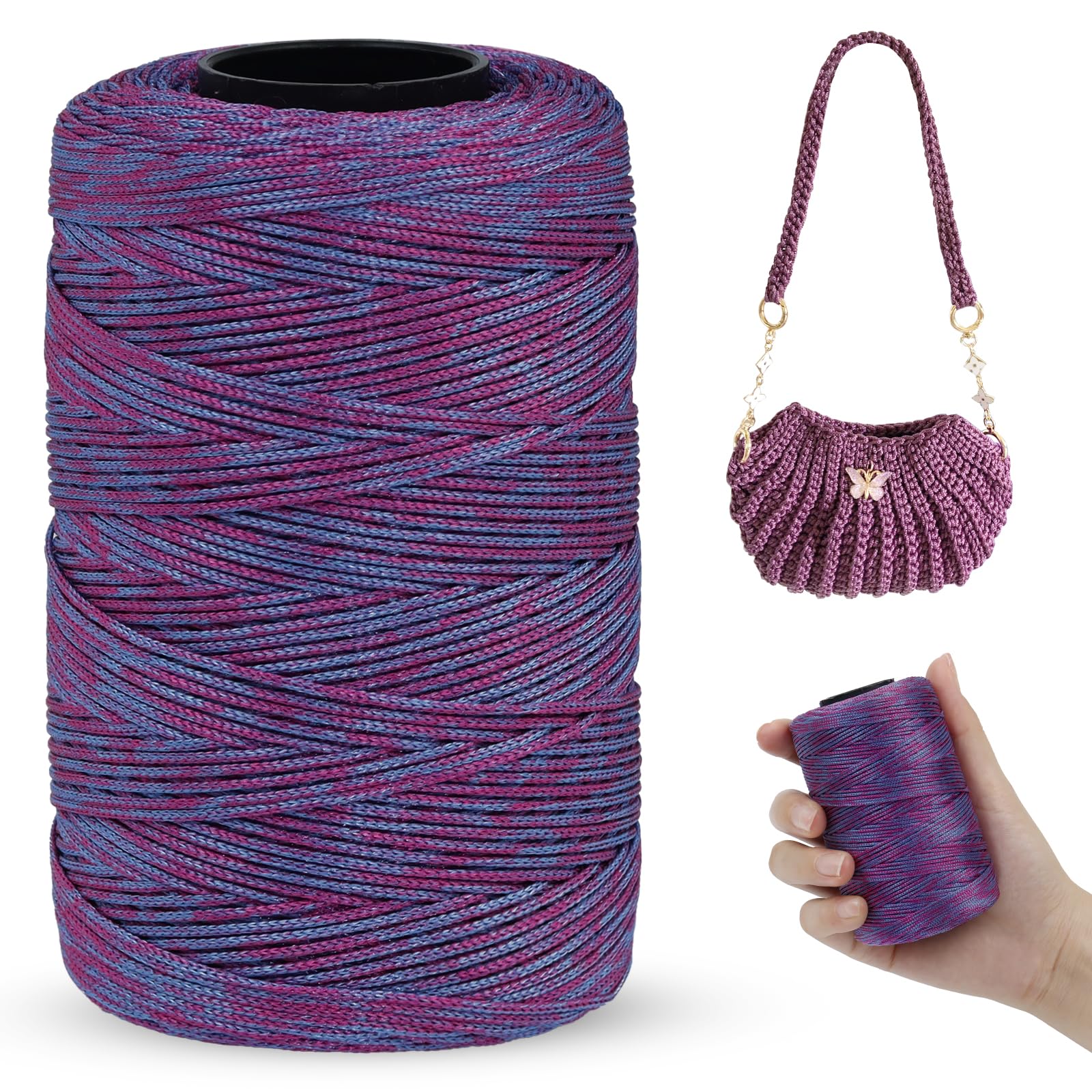 LEREATI Polyester Macrame Cord 1mm x 230m, Polyester Yarn for Crocheting, Braided Polypropylene Crochet Bag Cord Macrame Yarn for Handbag, Beading, DIY Crafts (Red-Blue)