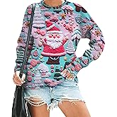 VILOVE Ugly Christmas Sweatshirt Women Snowman Graphic Pullover Xmas Hoodie Merry Christmas Print Tee Cute Crewneck Tops