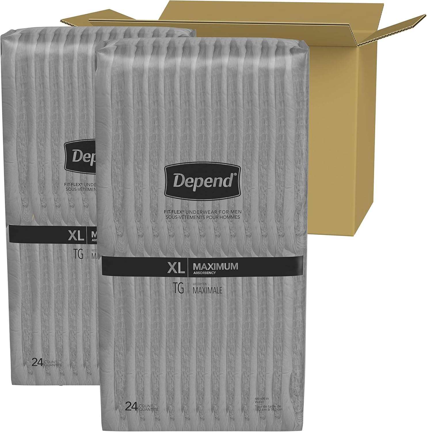 Depend FIT-FLEX Incontinence Underwear for Men, Maximum Absorbency, Disposable, L, Grey, 52 Count (2 Packs of 26) (Packaging May Vary): Grocery & Gourmet Food
