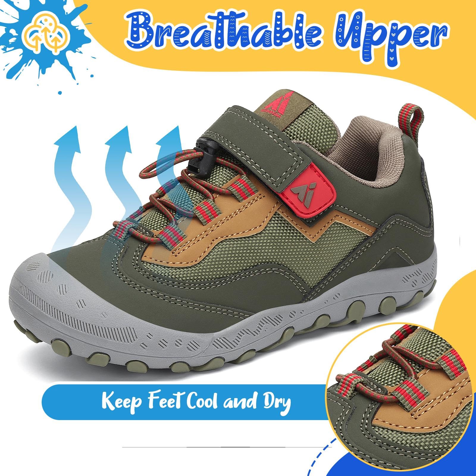Mishansha Outdoor Wanderschuhe Kinder Trekkingschuhe Jungen Bequem Atmungsaktiv Sportschuhe, Grün 32 EU 2