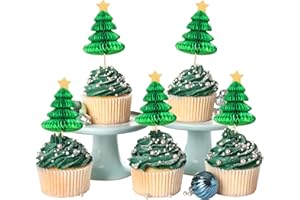 Gyufise 24Pcs Christmas Tree Cupcake Toppers Green 3D Christmas Tree Cupcake Picks for Merry Xmas Theme New Year Holiday Baby Shower Kids Birthday Party Cake Decorations Supplies