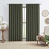 KEQIAOSUOCAI Dark Olive Green Blackout Curtains 84 Inches Long 2 Panels Set- Faux Linen Textured Black Out Thermal Insulated Noise Reduction Winodw Draper for Bedroom and Living Room 50x84-in