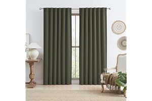 KEQIAOSUOCAI Dark Olive Green Blackout Curtains 84 Inches Long 2 Panels Set- Faux Linen Textured Black Out Thermal Insulated Noise Reduction Winodw Draper for Bedroom and Living Room 50x84-in