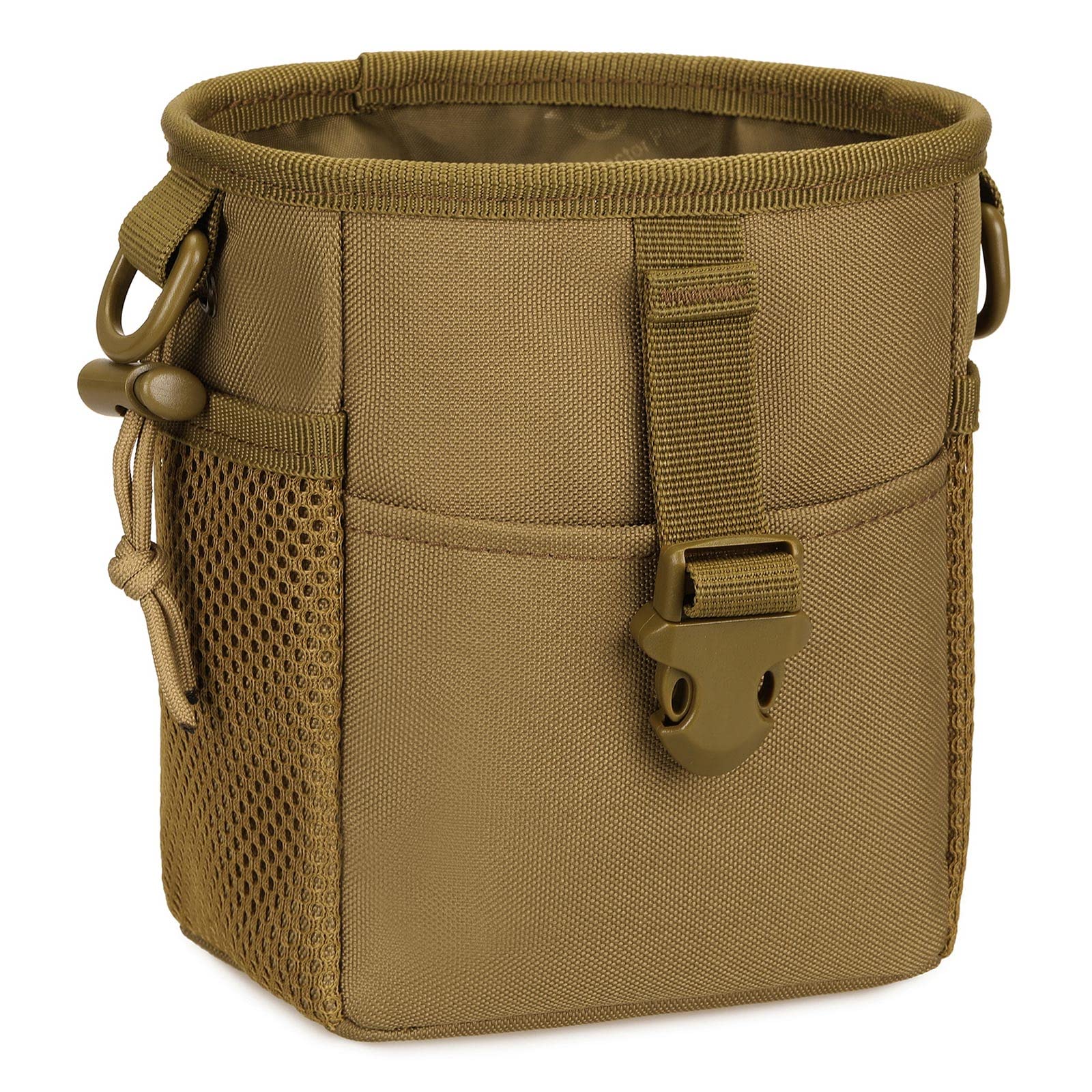 HUNTVP Tactical Dump Slingshot Pouch Molle Military Catapult Slingshot Small Storage Bag Pouches with Drawstring for Hunting Hiking Camping Outdoors Activities (Brown-L)