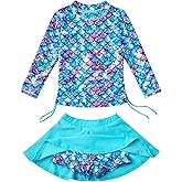 swimsobo Girls Swimsuit Rash Guard Long Sleeve Bathing Suit Two Piece Swimwear Swimming Skirt with Shorts 3-12T