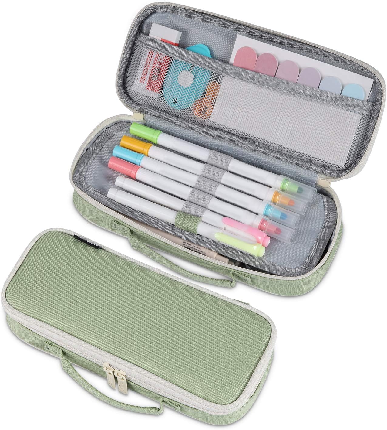 Tiyafuro Pencil Case, Portable Stationery Pencil Pouch, Handheld Pencil Bag with Zipper, Makeup Bag, Multifunctional Pen Pouch, for Girls Teens Adults Students School Office Supplies Grass Green