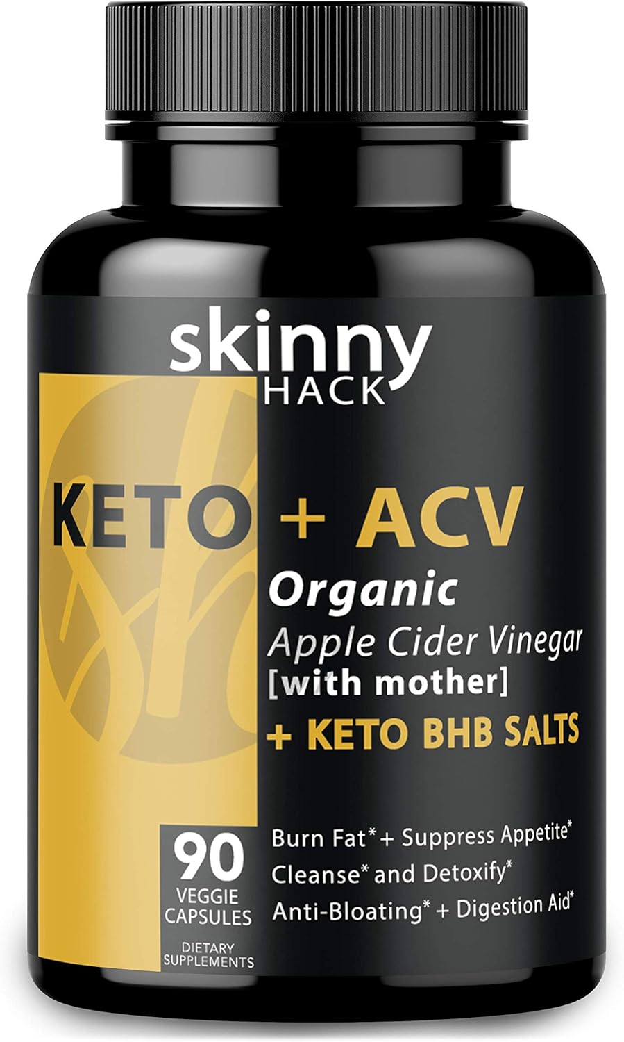 Organic Apple Cider Vinegar Capsules with Mother + Keto BHB Salts - Raw ACV + Keto Pills for Weight Loss, Appetite Suppression and Detox (90 Vegan Diet Pills for Women & Men)