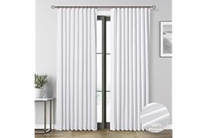 NANSPRING White Linen Blackout Curtains 84 Inches Long for Bedroom Modern Elegant Living Room Darkening Drapes White Cotton Textured Thermal Insulated Black Out Curtains 84 Inch Length Back Tab Hook Belt