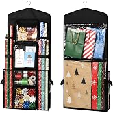 Wrapping Paper Storage Organizer, Double-Sided Hanging Gift Wrap Storage | 40 x 16 inch Gift Wrap Holder with Over Door Hook, Fold Flat Design, 600D Oxford Fabric for Christmas Gift Wrapping Supplies