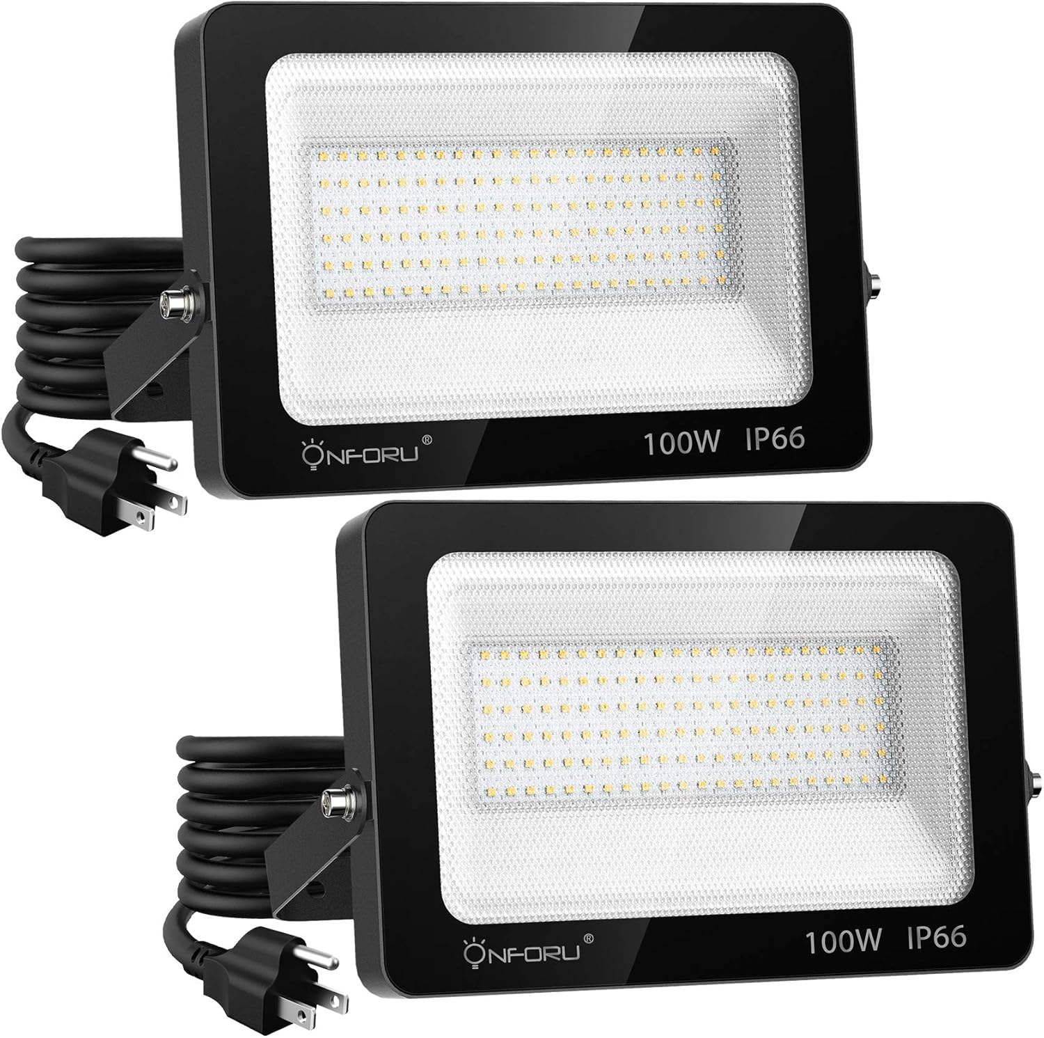 Onforu 2 Pack 100W LED Flood Light with Plug, 10000lm Super Bright LED