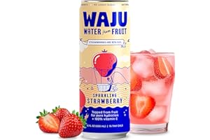 Natural Strawberry Sparkling Water – Hydration from Real Fruit, No Added Sugar, Low Calorie Drink, Antioxidant & Vitamin C Rich, Organic Bubbly, Eco-Friendly Alternative to Flavored or Seltzer Water by WAJU, 12oz Cans (12-Pack)